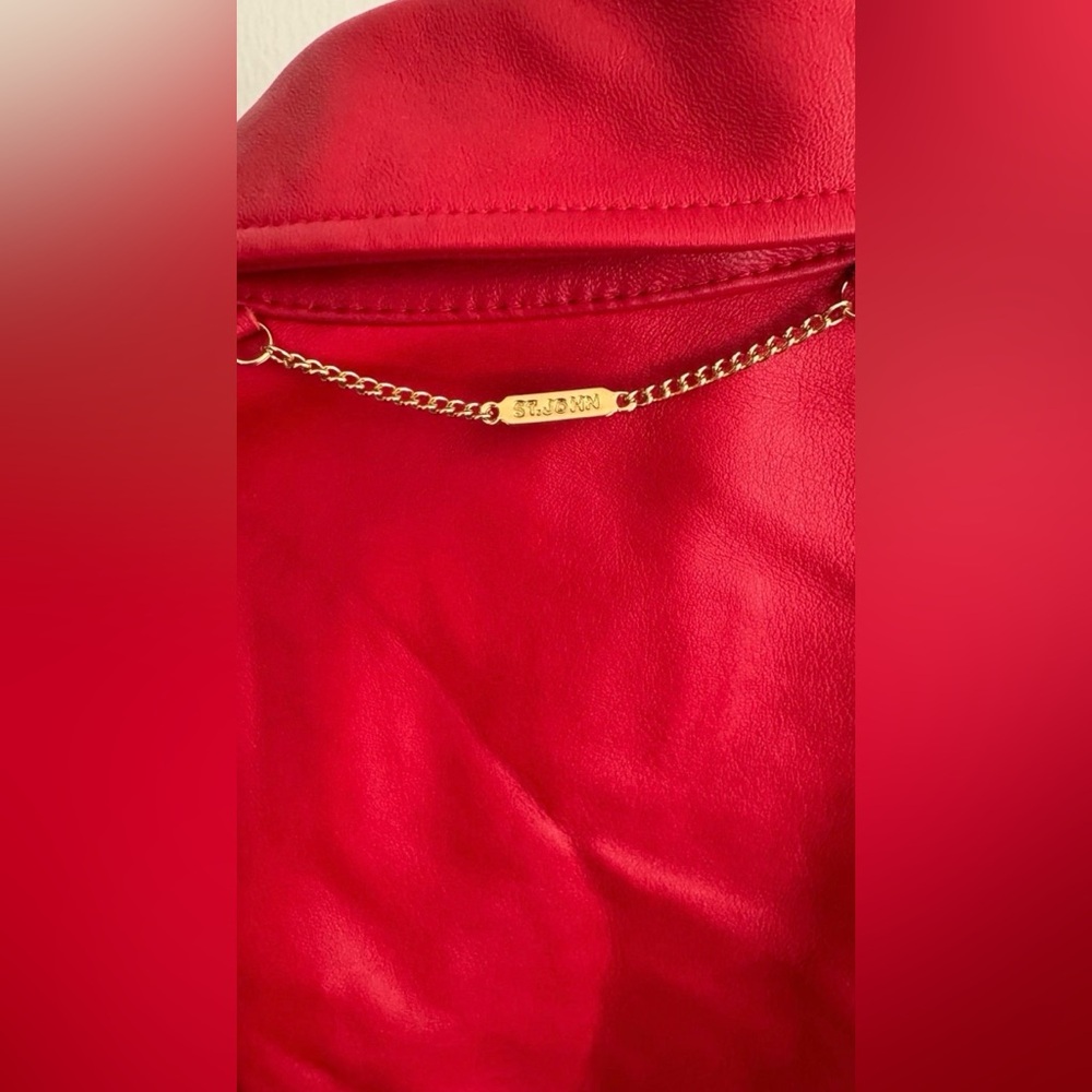St. John Sport Genuine Leather Red Moto Jacket Women Sz XL - Picture 9 of 13